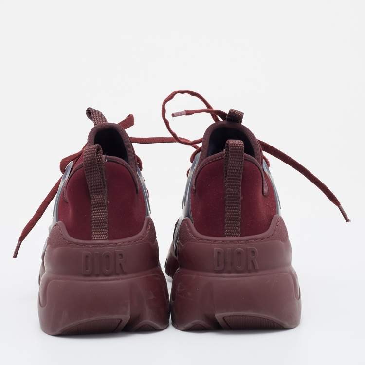 Pre Owned Dior Burgundy/Grey Neoprene and Rubber D-Connect Sneaker Size EU 36.5