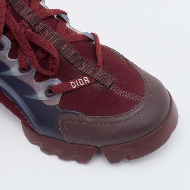 Pre Owned Dior Burgundy/Grey Neoprene and Rubber D-Connect Sneaker Size EU 36.5