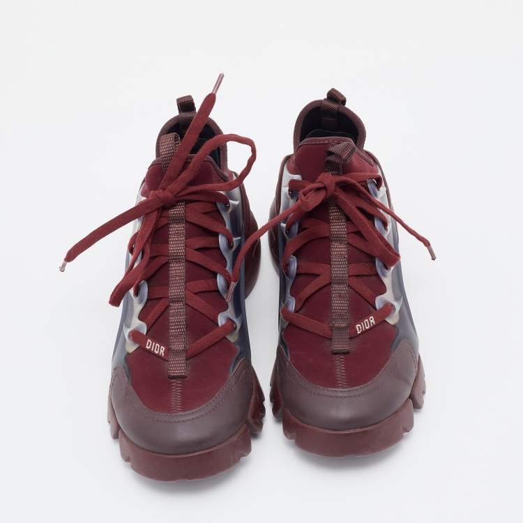 Pre Owned Dior Burgundy/Grey Neoprene and Rubber D-Connect Sneaker Size EU 36.5