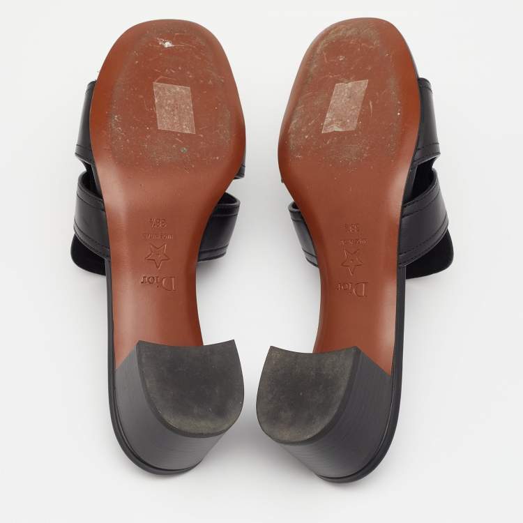 Pre Owned Dior Black Leather 30 Montaigne Slide Sandals Size 38.5