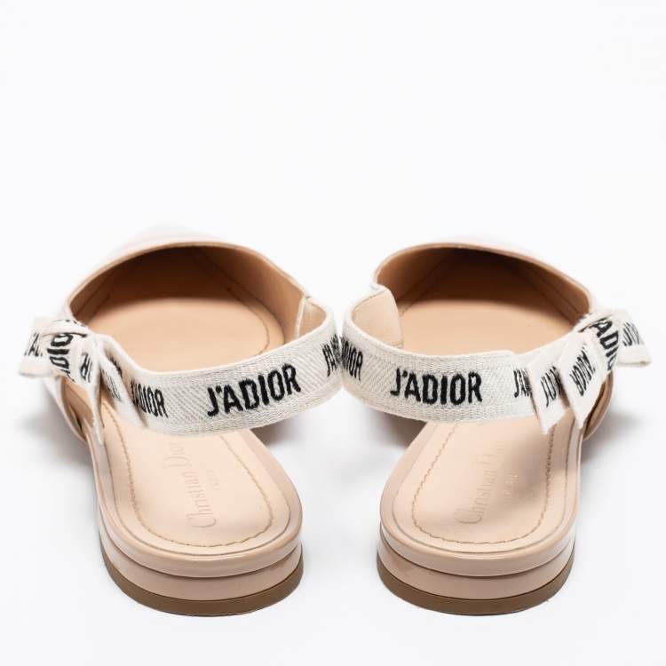 Pre Owned Dior Beige Patent Leather J'Adior Ribbon Slingback Flats Size 40