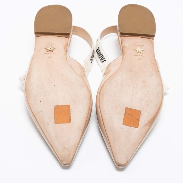Pre Owned Dior Beige Patent Leather J'Adior Ribbon Slingback Flats Size 40