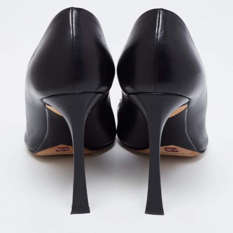 Pre Owned Dior Black Leather Plaque Peep-Toe Pumps Size 39