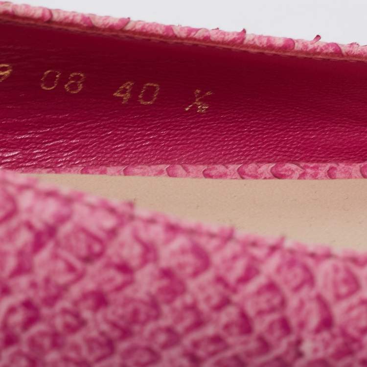 Pre Owned Dior Pink Python Leather Floral Raffia Ballet Flats Size 40.5