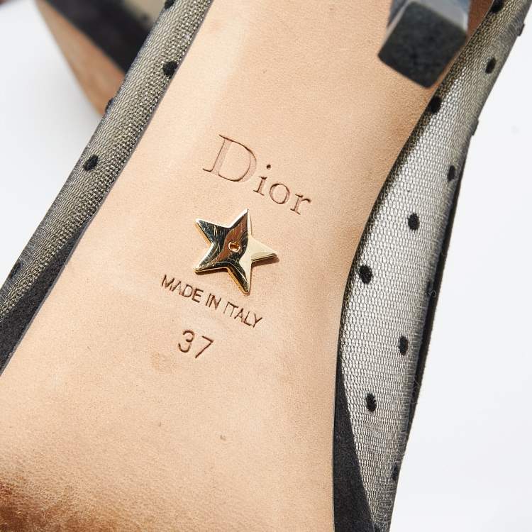 Pre Owned Dior Black Suede And Dotted Mesh Doll Peep Toe Platform Pumps Size 37