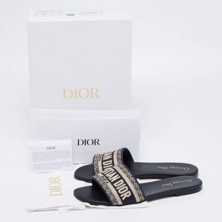 Pre Owned Dior Navy Blue/White Canvas And Leather  Dway Flat Sandals Size 38 