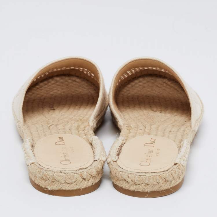 Pre Owned Dior Cream Embroidered Canvas Granville Espadrille Mules Size 38.5