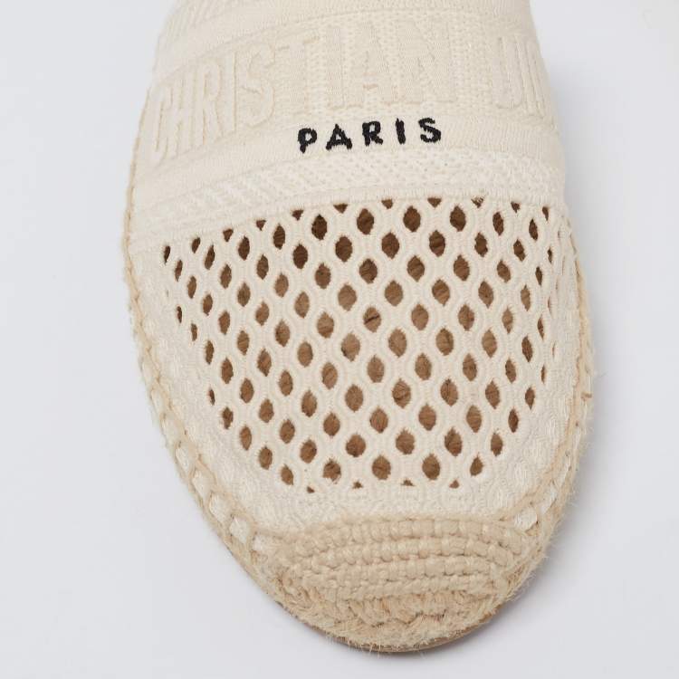 Pre Owned Dior Cream Embroidered Canvas Granville Espadrille Mules Size 38.5