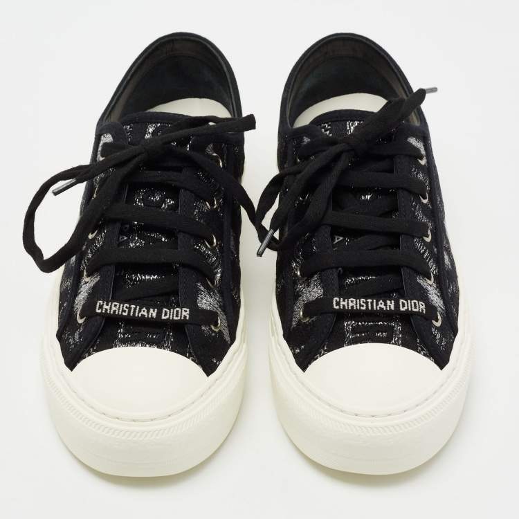 مملوكة مسبقًا Dior Black/Silver Lurex Fabric Walk'N'Dior Low Top Sneakers Size 38.5