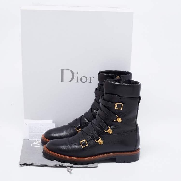 Pre Owned Dior Black Leather Wildior Combat Boots Size 39