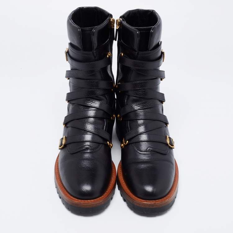 Pre Owned Dior Black Leather Wildior Combat Boots Size 39