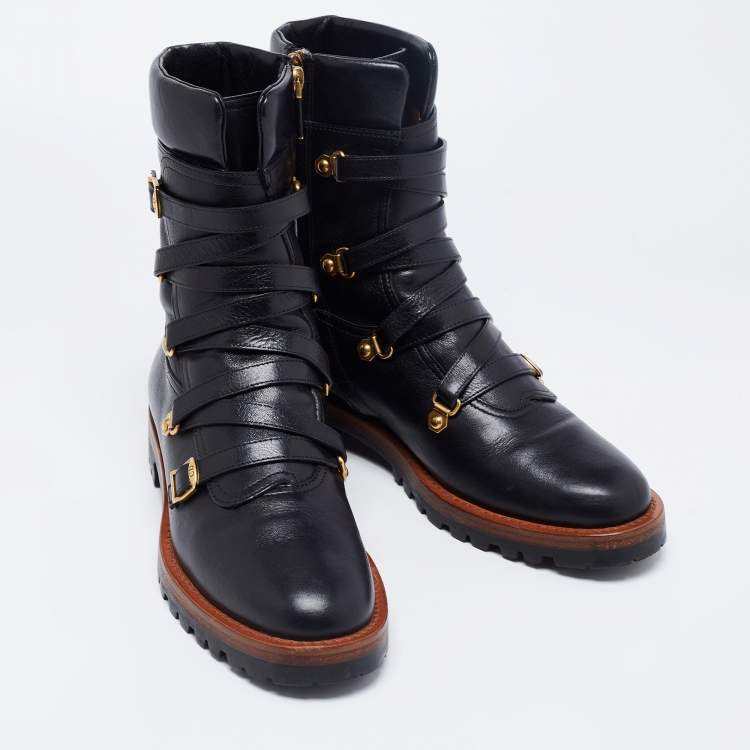 Pre Owned Dior Black Leather Wildior Combat Boots Size 39