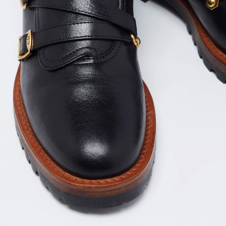 Pre Owned Dior Black Leather Wildior Combat Boots Size 39