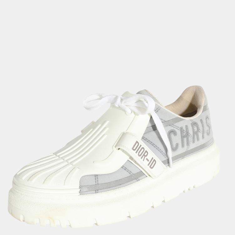 Pre Owned Dior Wmns White/Silver Calfskin and Transparent Rubber ID Sneaker EUR 39