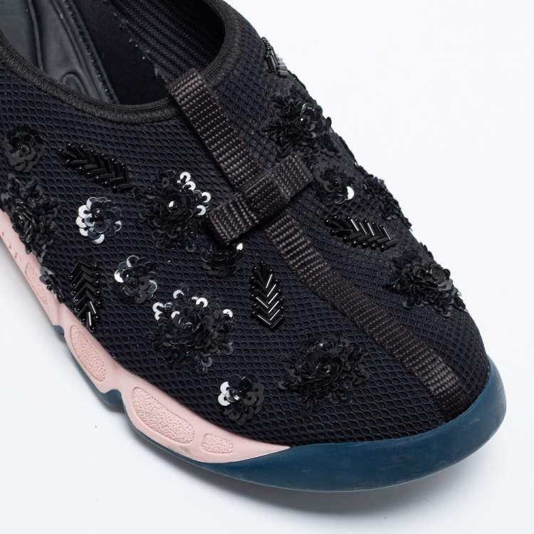مملوكة مسبقًا Dior Black Embellished Mesh Fusion Slip-On Sneakers Size 38