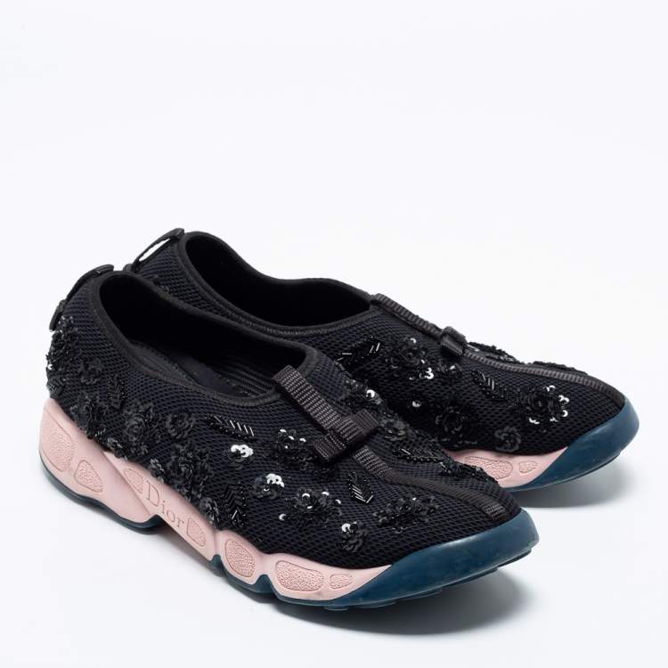 مملوكة مسبقًا Dior Black Embellished Mesh Fusion Slip-On Sneakers Size 38