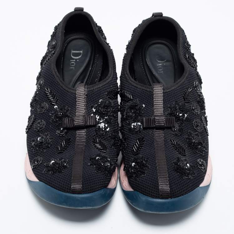 مملوكة مسبقًا Dior Black Embellished Mesh Fusion Slip-On Sneakers Size 38