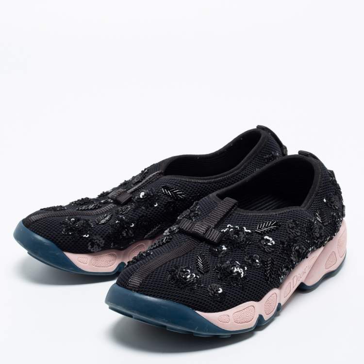مملوكة مسبقًا Dior Black Embellished Mesh Fusion Slip-On Sneakers Size 38