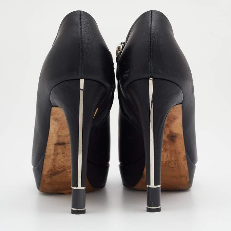 Pre Owned Dior Black Leather Booties Size 38