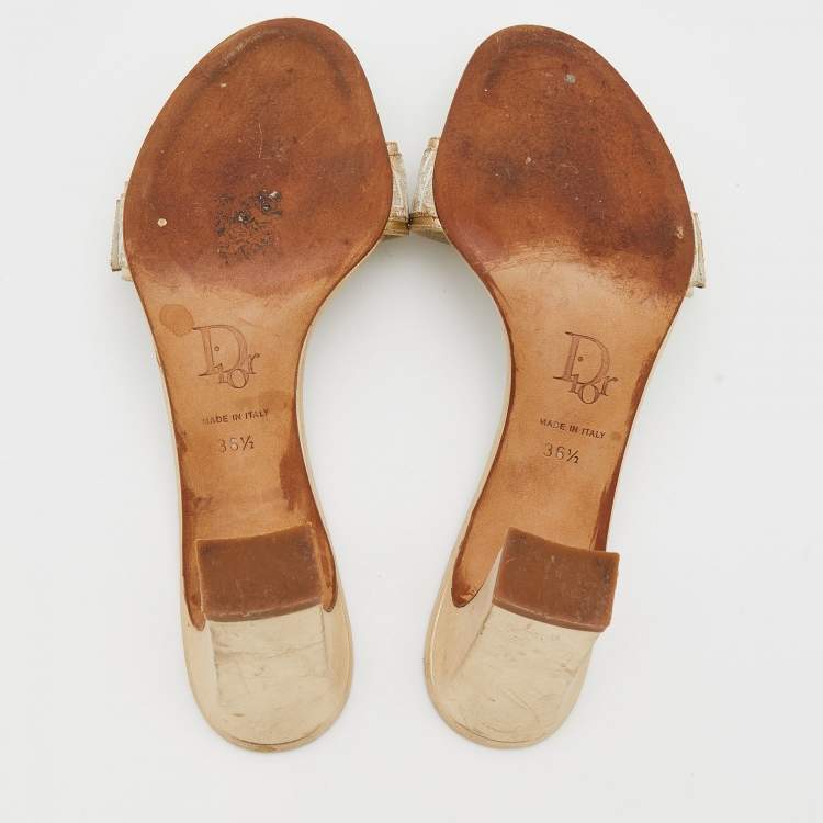 Pre Owned Dior Gold Brocaded Fabric Slide Sandals Size 36.5