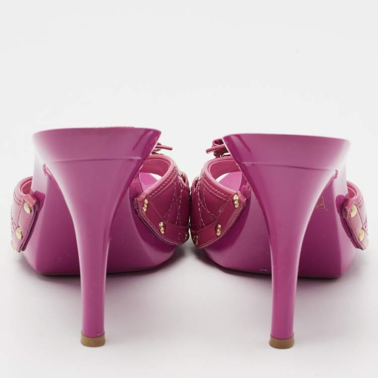 Pre Owned Dior Pink Cannage Patent Leather Bow Slide Sandals Size 40 