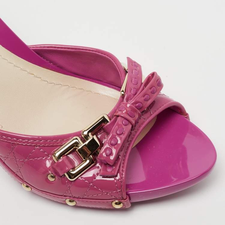 Pre Owned Dior Pink Cannage Patent Leather Bow Slide Sandals Size 40 