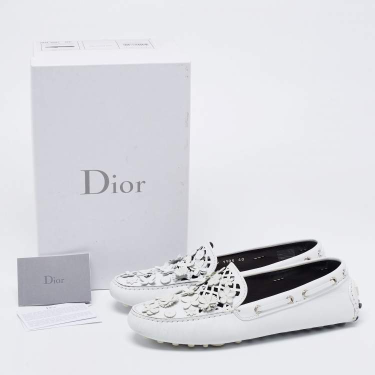 Pre Owned Dior White Laser Cut Leather Flore Penny Loafers Size 40