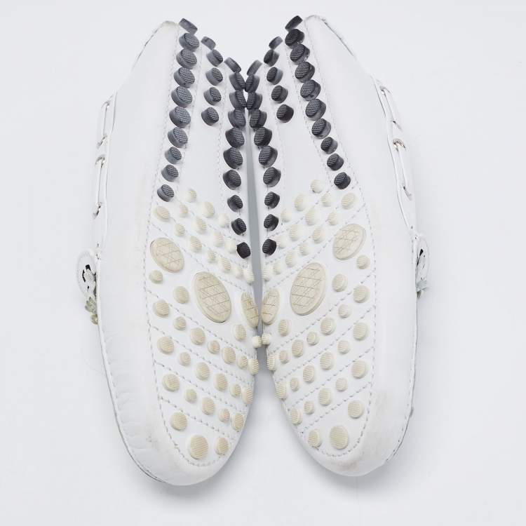 Pre Owned Dior White Laser Cut Leather Flore Penny Loafers Size 40