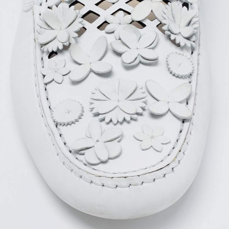 Pre Owned Dior White Laser Cut Leather Flore Penny Loafers Size 40