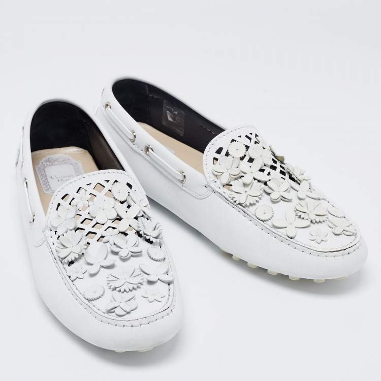 Pre Owned Dior White Laser Cut Leather Flore Penny Loafers Size 40