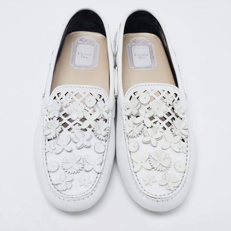 Pre Owned Dior White Laser Cut Leather Flore Penny Loafers Size 40