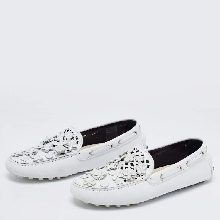 Pre Owned Dior White Laser Cut Leather Flore Penny Loafers Size 40