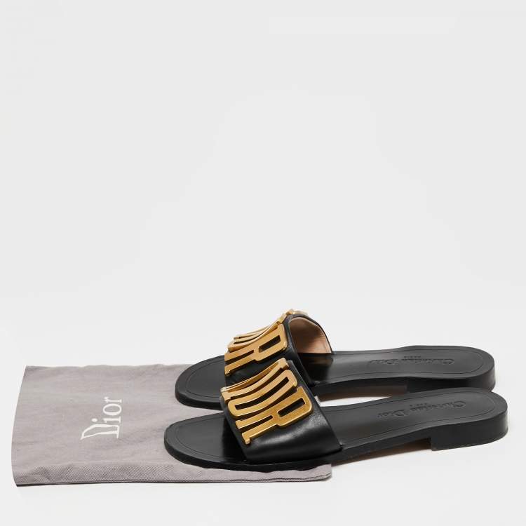Pre Owned Dior Black Leather Diorevolution Flat Slides Size 37