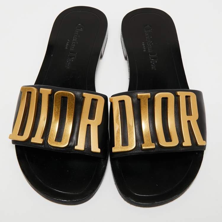 Pre Owned Dior Black Leather Diorevolution Flat Slides Size 37
