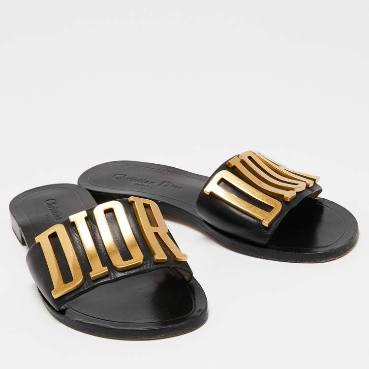 Pre Owned Dior Black Leather Diorevolution Flat Slides Size 37