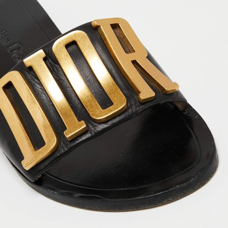Pre Owned Dior Black Leather Diorevolution Flat Slides Size 37