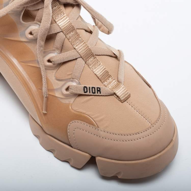 Pre Owned Dior Beige Neoprene And Leather D-Connect Low Top Sneakers Size 38.5