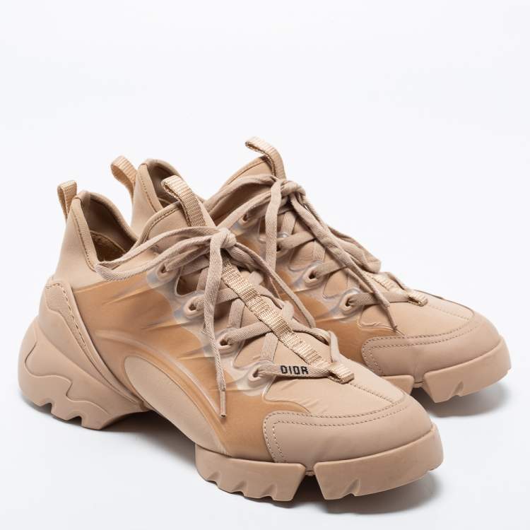 Pre Owned Dior Beige Neoprene And Leather D-Connect Low Top Sneakers Size 38.5