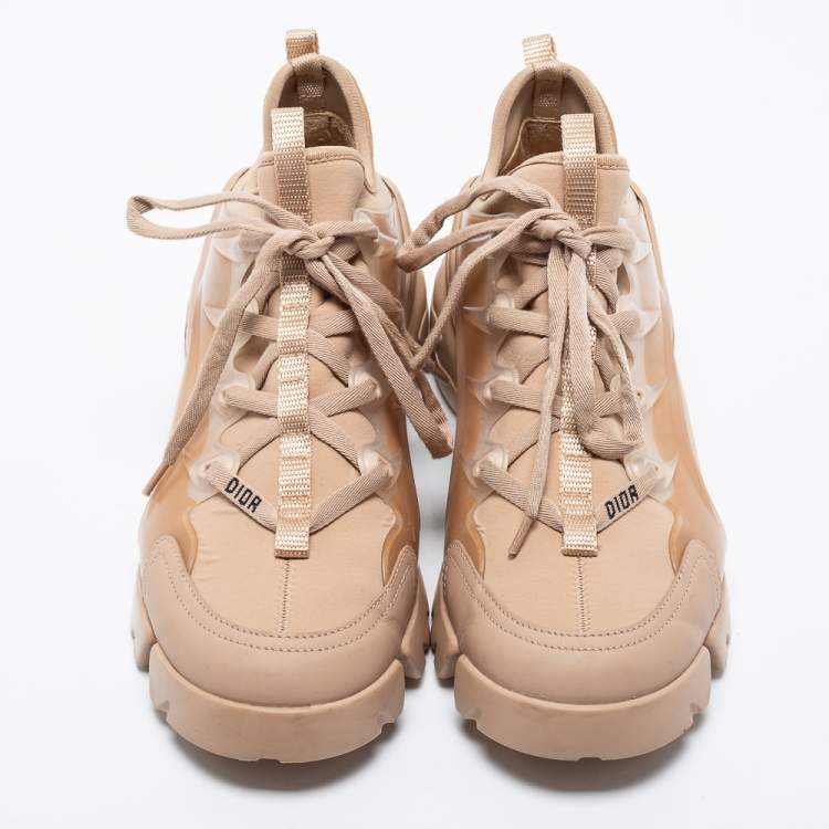 Pre Owned Dior Beige Neoprene And Leather D-Connect Low Top Sneakers Size 38.5
