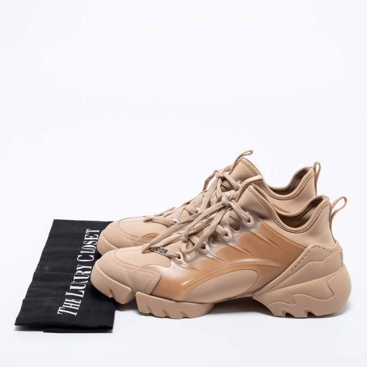 Pre Owned Dior Beige Neoprene And Leather D-Connect Low Top Sneakers Size 38.5