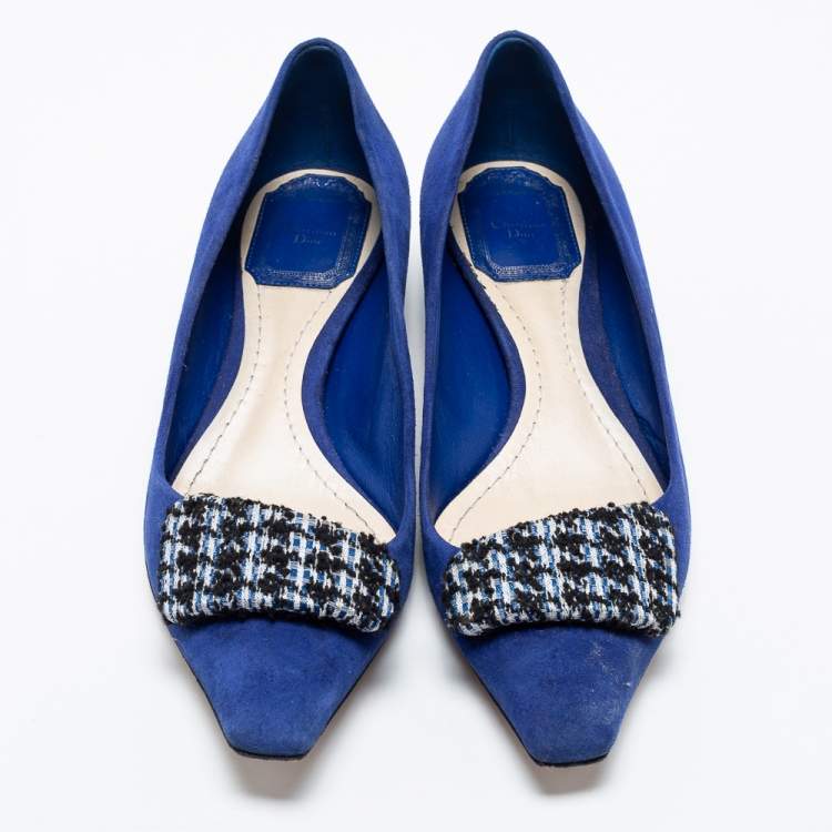 Pre Owned Dior Blue Suede  Ballet Flats Size 35.5