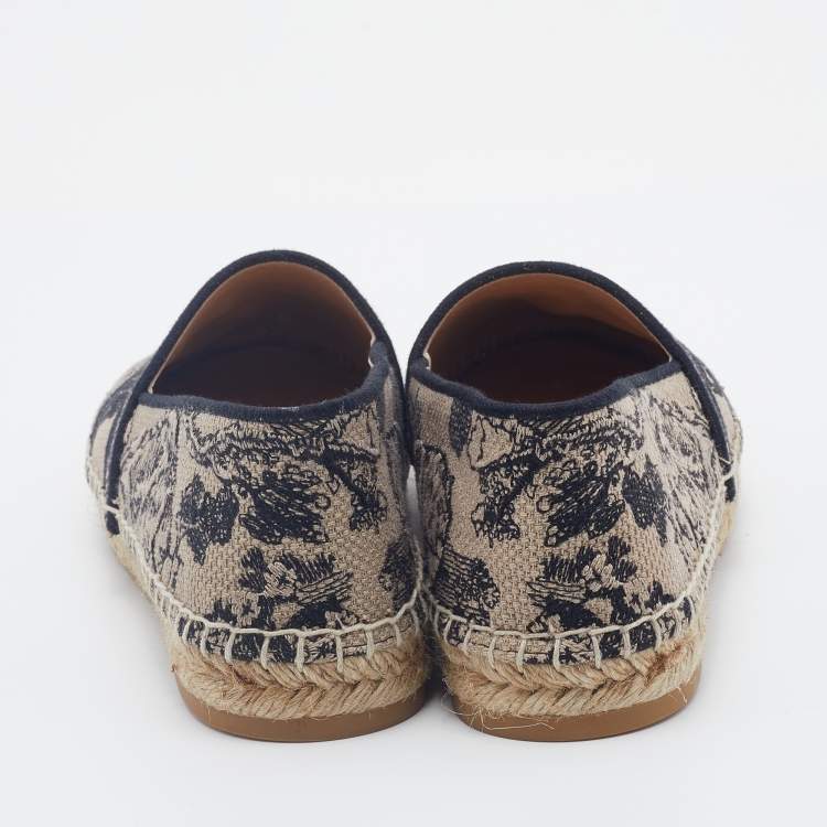 Pre Owned Dior Beige/Black Oblique Embroidered Canvas Granville Espadrille Flats Size 38