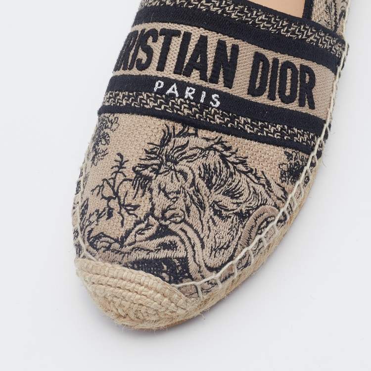Pre Owned Dior Beige/Black Oblique Embroidered Canvas Granville Espadrille Flats Size 38
