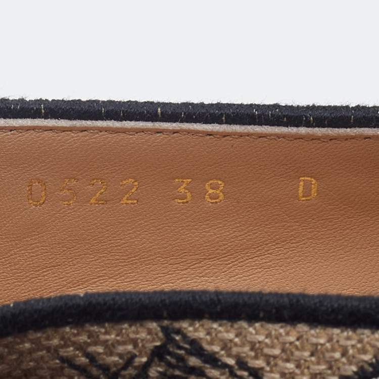 Pre Owned Dior Beige/Black Oblique Embroidered Canvas Granville Espadrille Flats Size 38