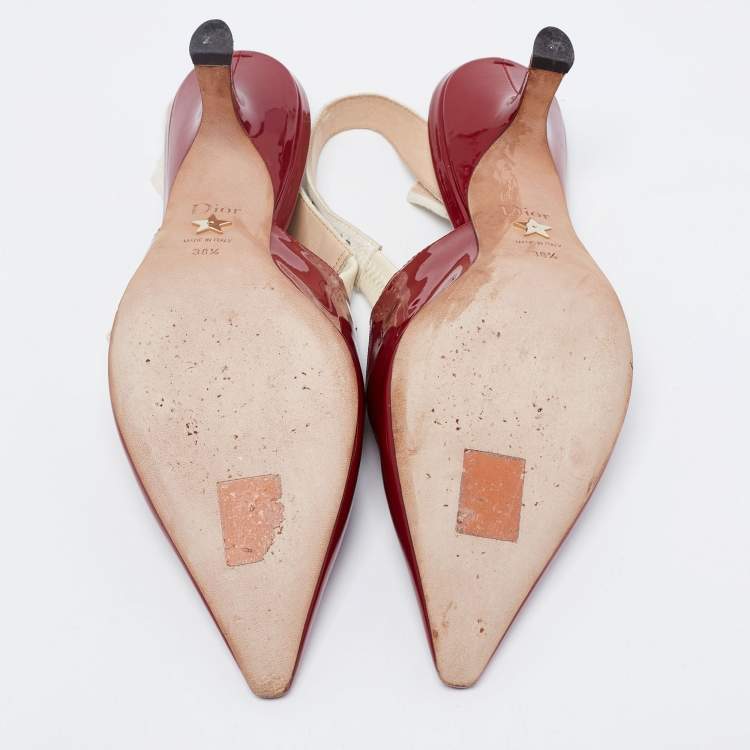 Pre Owned Dior Burgundy Patent Leather Pointed Toe J'adior Slingback Sandals Size 38.5