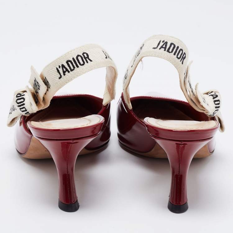 Pre Owned Dior Burgundy Patent Leather Pointed Toe J'adior Slingback Sandals Size 38.5