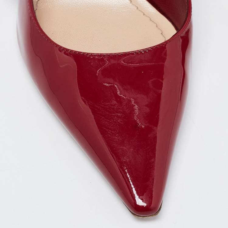 Pre Owned Dior Burgundy Patent Leather Pointed Toe J'adior Slingback Sandals Size 38.5