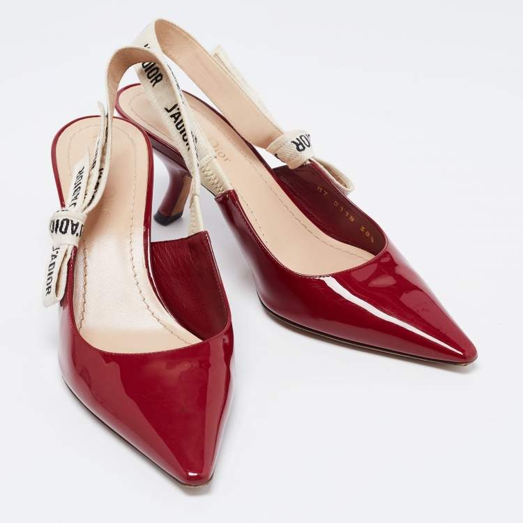 Pre Owned Dior Burgundy Patent Leather Pointed Toe J'adior Slingback Sandals Size 38.5