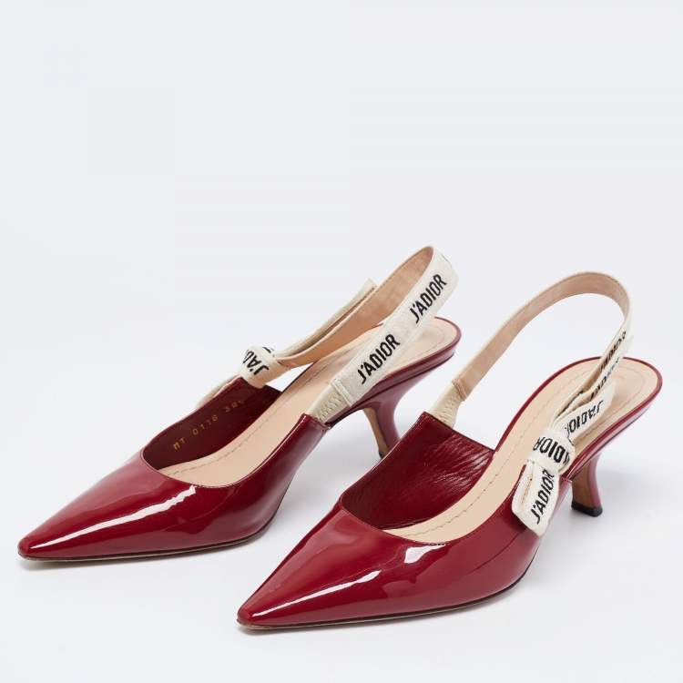 Pre Owned Dior Burgundy Patent Leather Pointed Toe J'adior Slingback Sandals Size 38.5