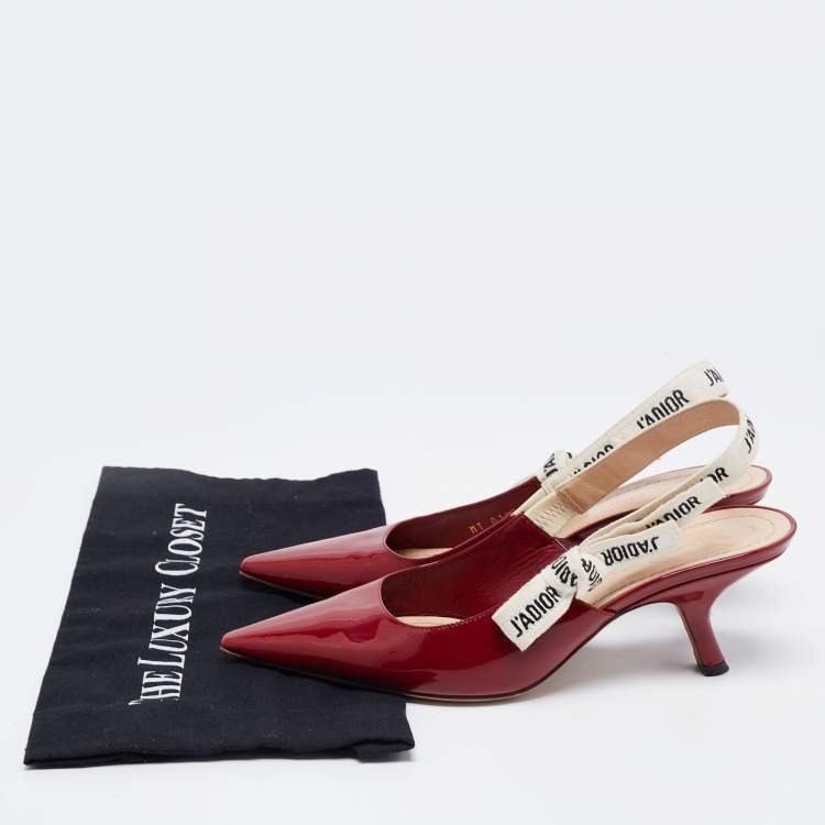 Pre Owned Dior Burgundy Patent Leather Pointed Toe J'adior Slingback Sandals Size 38.5